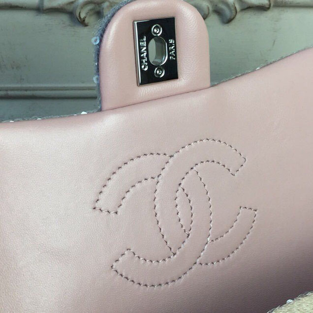 Chanel Sequins Flap Bag 22cm Silver Hardware Lambskin Leather Spring Summer Act 2 2018 Collection Pink Beige Gray