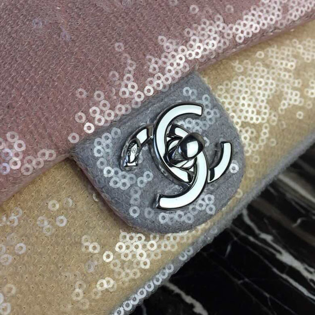 Chanel Sequins Flap Bag 22cm Silver Hardware Lambskin Leather Spring Summer Act 2 2018 Collection Pink Beige Gray