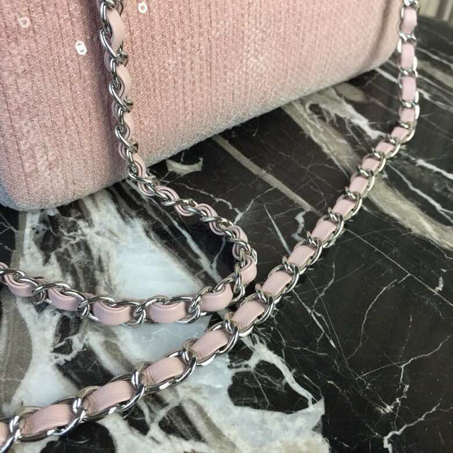Chanel Sequins Flap Bag 22cm Silver Hardware Lambskin Leather Spring Summer Act 2 2018 Collection Pink Beige Gray