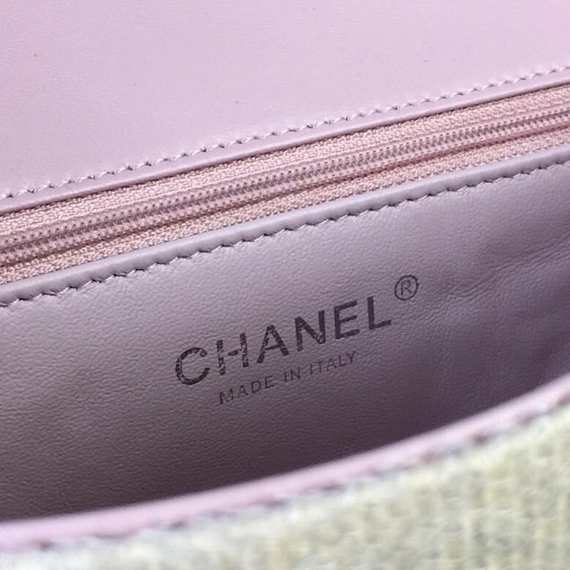 Chanel Sequins Flap Bag 22cm Silver Hardware Lambskin Leather Spring Summer Act 2 2018 Collection Pink Beige Gray