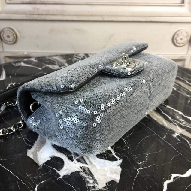 Chanel Sequins Flap Bag 20cm Silver Hardware Lambskin Leather Spring Summer Act 2 2018 Collection Grey