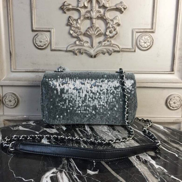 Chanel Sequins Flap Bag 20cm Silver Hardware Lambskin Leather Spring Summer Act 2 2018 Collection Grey
