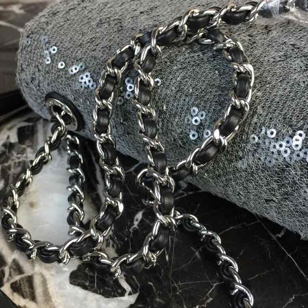 Chanel Sequins Flap Bag 20cm Silver Hardware Lambskin Leather Spring Summer Act 2 2018 Collection Grey