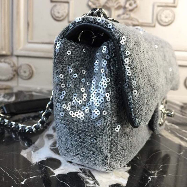 Chanel Sequins Flap Bag 20cm Silver Hardware Lambskin Leather Spring Summer Act 2 2018 Collection Grey