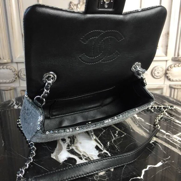 Chanel Sequins Flap Bag 20cm Silver Hardware Lambskin Leather Spring Summer Act 2 2018 Collection Grey