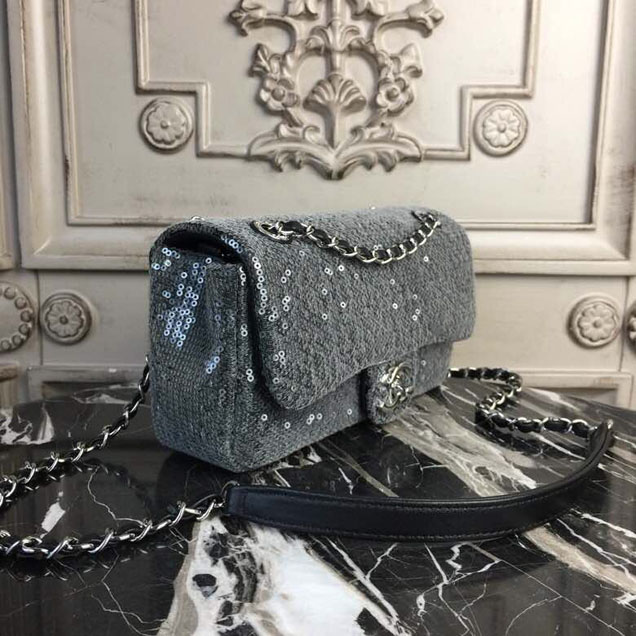 Chanel Sequins Flap Bag 22cm Silver Hardware Lambskin Leather Spring Summer Act 2 2018 Collection Grey