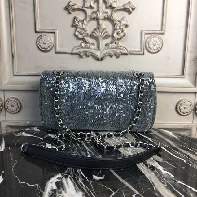 Chanel Sequins Flap Bag 22cm Silver Hardware Lambskin Leather Spring Summer Act 2 2018 Collection Grey