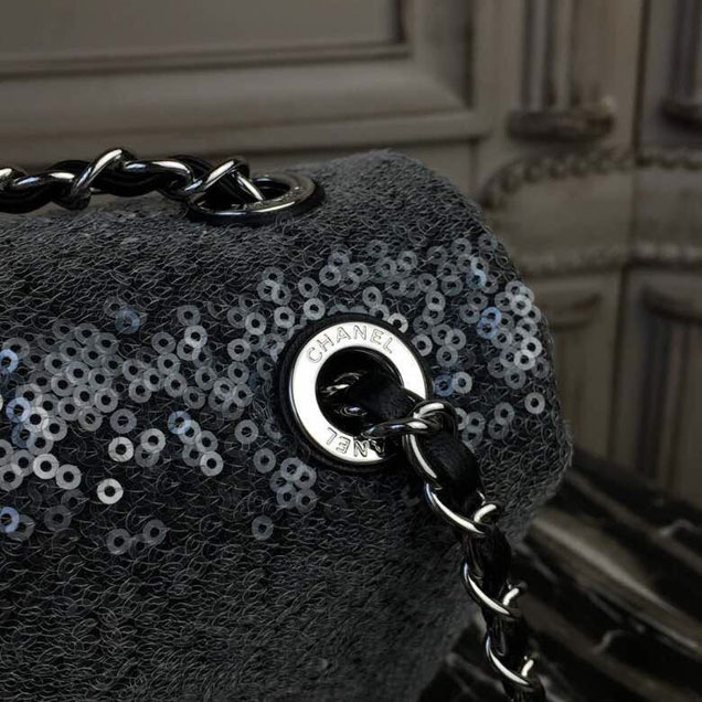 Chanel Sequins Flap Bag 22cm Silver Hardware Lambskin Leather Spring Summer Act 2 2018 Collection Grey