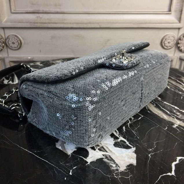 Chanel Sequins Flap Bag 22cm Silver Hardware Lambskin Leather Spring Summer Act 2 2018 Collection Grey