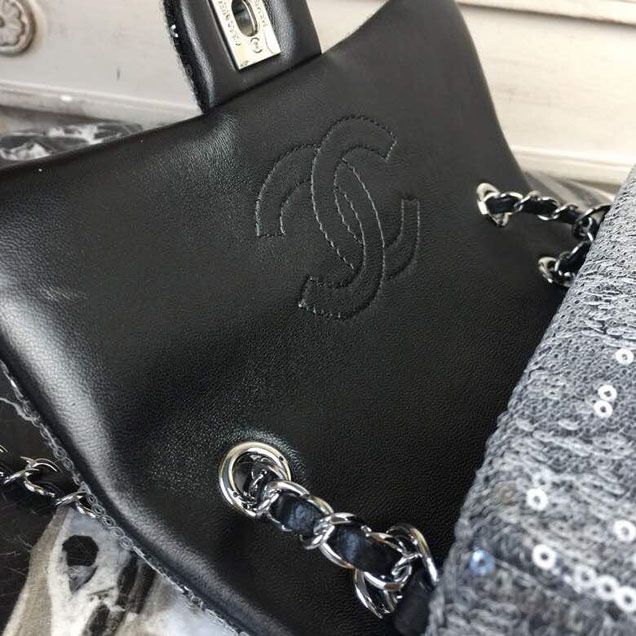 Chanel Sequins Flap Bag 22cm Silver Hardware Lambskin Leather Spring Summer Act 2 2018 Collection Grey