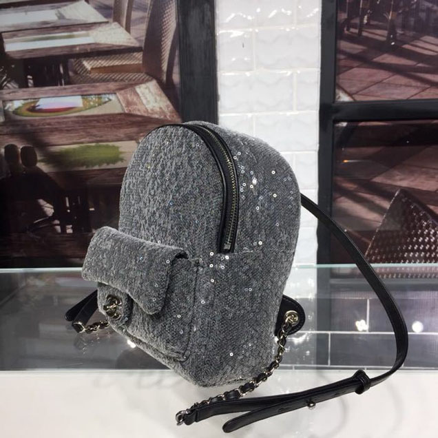 Chanel Sequin Waterfall Backpack Bag 18cm Silver Hardware Lambskin Leather Spring Summer Act 2 2018 Collection Black