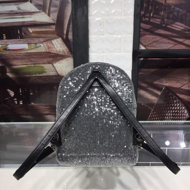 Chanel Sequin Waterfall Backpack Bag 18cm Silver Hardware Lambskin Leather Spring Summer Act 2 2018 Collection Black