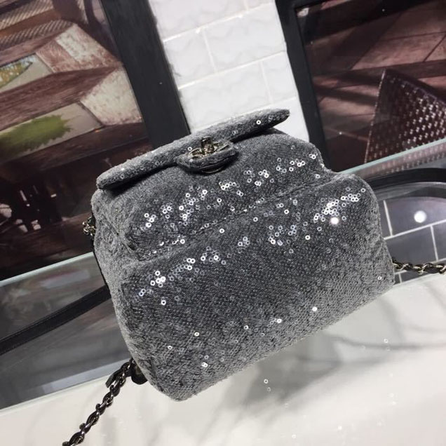 Chanel Sequin Waterfall Backpack Bag 18cm Silver Hardware Lambskin Leather Spring Summer Act 2 2018 Collection Black