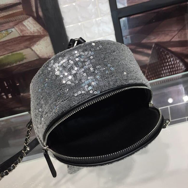Chanel Sequin Waterfall Backpack Bag 18cm Silver Hardware Lambskin Leather Spring Summer Act 2 2018 Collection Black