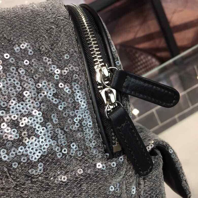 Chanel Sequin Waterfall Backpack Bag 18cm Silver Hardware Lambskin Leather Spring Summer Act 2 2018 Collection Black