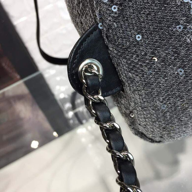 Chanel Sequin Waterfall Backpack Bag 18cm Silver Hardware Lambskin Leather Spring Summer Act 2 2018 Collection Black