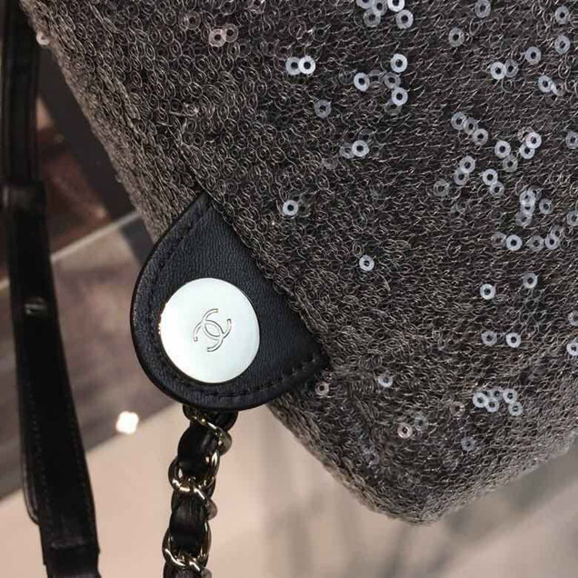 Chanel Sequin Waterfall Backpack Bag 18cm Silver Hardware Lambskin Leather Spring Summer Act 2 2018 Collection Black