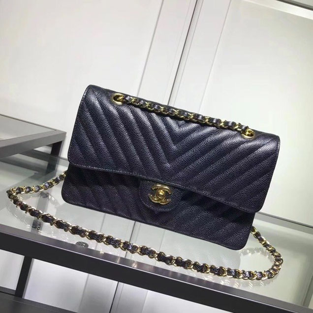 Chanel Chevron Classic Double Flap Bag Gold Hardware Lambskin Leather Spring Summer Act 2 2018 Collection Black