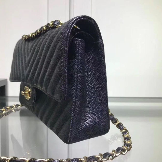 Chanel Chevron Classic Double Flap Bag Gold Hardware Lambskin Leather Spring Summer Act 2 2018 Collection Black