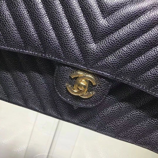 Chanel Chevron Classic Double Flap Bag Gold Hardware Lambskin Leather Spring Summer Act 2 2018 Collection Black