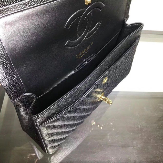 Chanel Chevron Classic Double Flap Bag Gold Hardware Lambskin Leather Spring Summer Act 2 2018 Collection Black