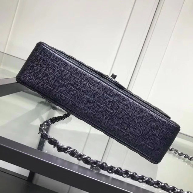 Chanel Chevron Classic Double Flap Bag Silver Hardware Caviar Lambskin Leather Spring Summer Act 2 2018 Collection Black