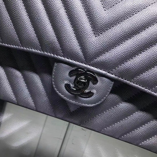 Chanel Chevron Classic Double Flap Bag Silver Hardware Caviar Lambskin Leather Spring Summer Act 2 2018 Collection Metallic Silver
