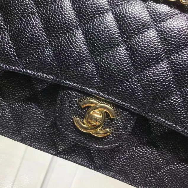 Chanel Classic Double Flap Bag Gold Hardware Caviar Lambskin Leather Spring Summer Act 2 2018 Collection Black