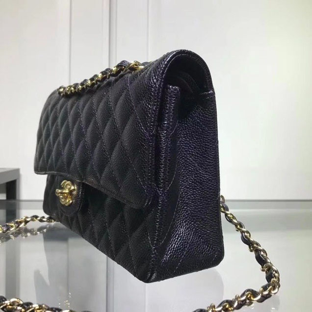 Chanel Classic Double Flap Bag Gold Hardware Caviar Lambskin Leather Spring Summer Act 2 2018 Collection Black