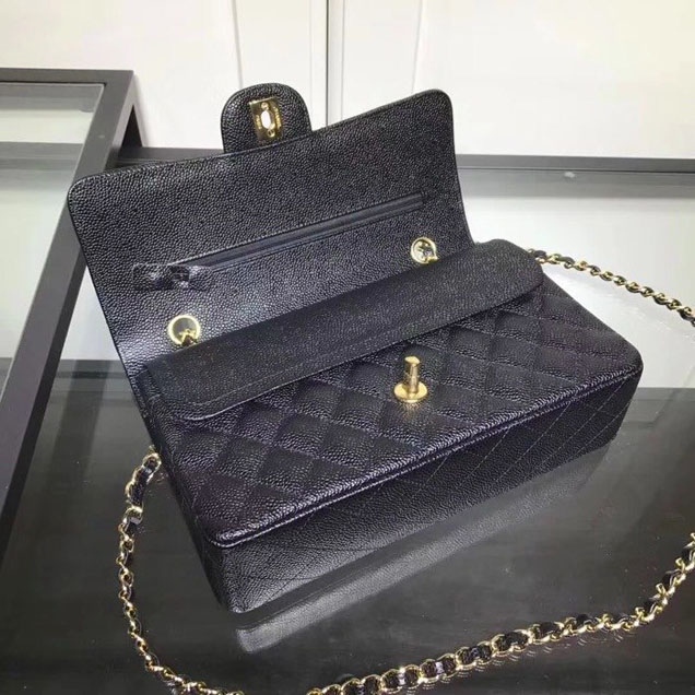 Chanel Classic Double Flap Bag Gold Hardware Caviar Lambskin Leather Spring Summer Act 2 2018 Collection Black