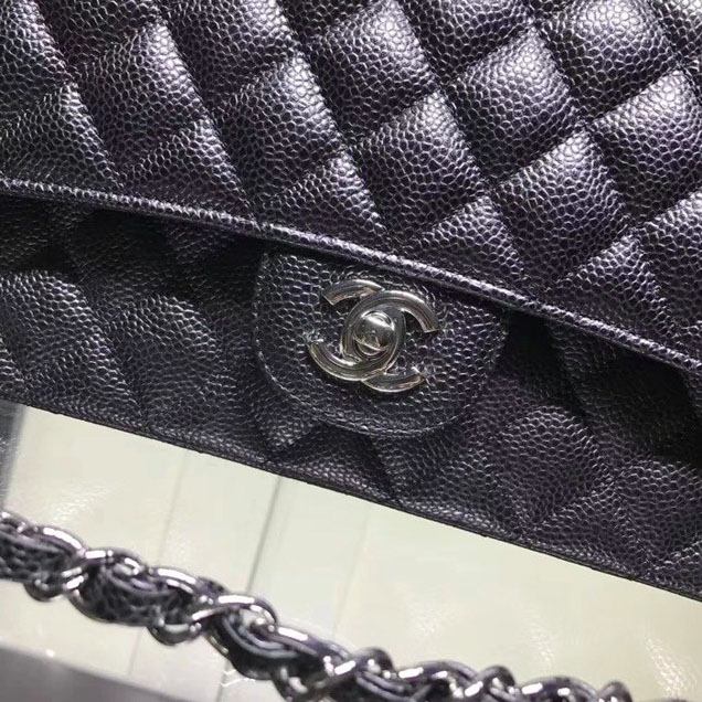 Chanel Classic Double Flap Bag Silver Hardware Caviar Lambskin Leather Spring Summer Act 2 2018 Collection Black