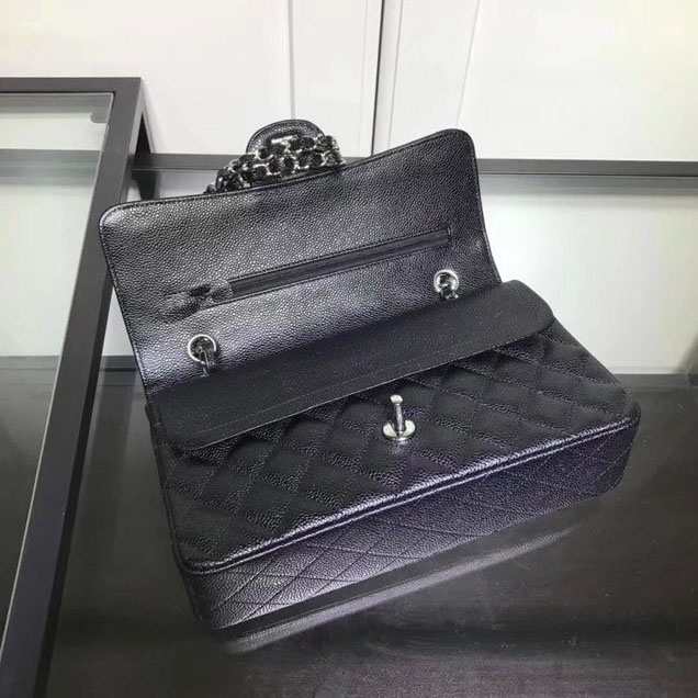 Chanel Classic Double Flap Bag Silver Hardware Caviar Lambskin Leather Spring Summer Act 2 2018 Collection Black