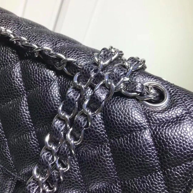 Chanel Classic Double Flap Bag Silver Hardware Caviar Lambskin Leather Spring Summer Act 2 2018 Collection Black