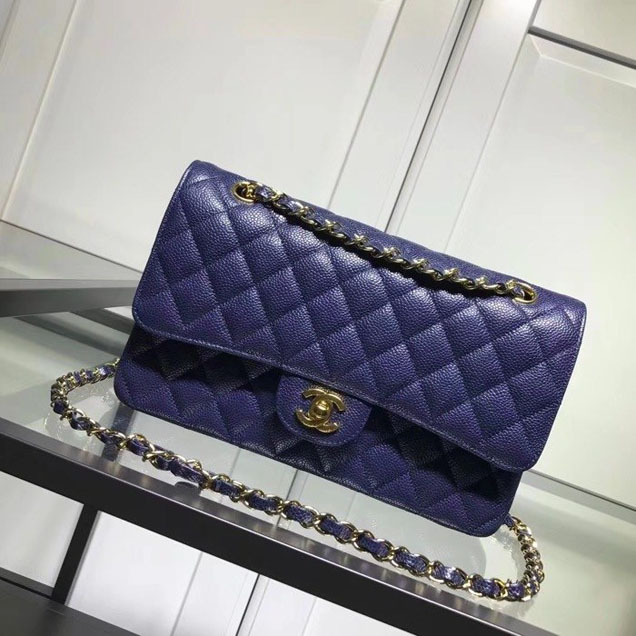 Chanel Classic Double Flap Bag Gold Hardware Caviar Lambskin Leather Spring Summer Act 2 2018 Collection Navy Blue