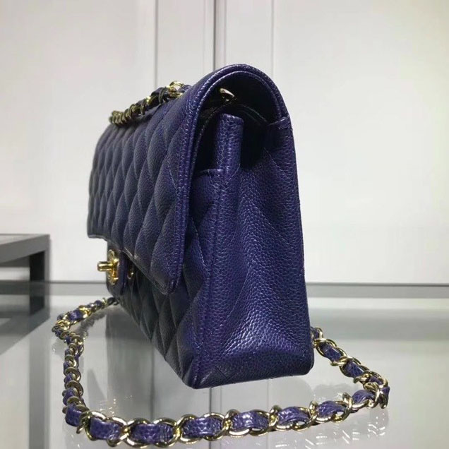 Chanel Classic Double Flap Bag Gold Hardware Caviar Lambskin Leather Spring Summer Act 2 2018 Collection Navy Blue