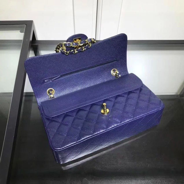 Chanel Classic Double Flap Bag Gold Hardware Caviar Lambskin Leather Spring Summer Act 2 2018 Collection Navy Blue