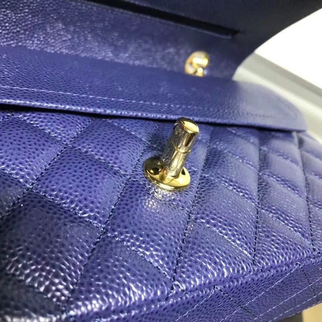 Chanel Classic Double Flap Bag Gold Hardware Caviar Lambskin Leather Spring Summer Act 2 2018 Collection Navy Blue