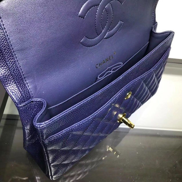 Chanel Classic Double Flap Bag Gold Hardware Caviar Lambskin Leather Spring Summer Act 2 2018 Collection Navy Blue