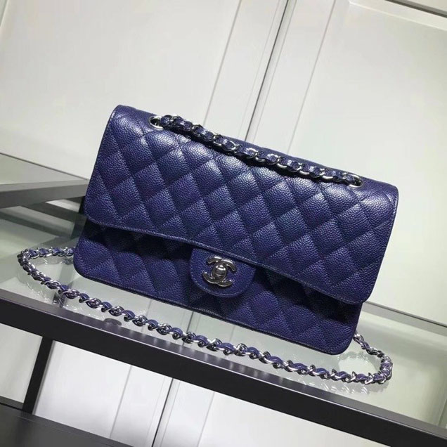 Chanel Classic Double Flap Bag Silver Hardware Caviar Lambskin Leather Spring Summer Act 2 2018 Collection Navy Blue