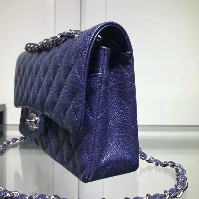Chanel Classic Double Flap Bag Silver Hardware Caviar Lambskin Leather Spring Summer Act 2 2018 Collection Navy Blue