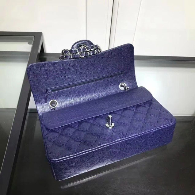 Chanel Classic Double Flap Bag Silver Hardware Caviar Lambskin Leather Spring Summer Act 2 2018 Collection Navy Blue