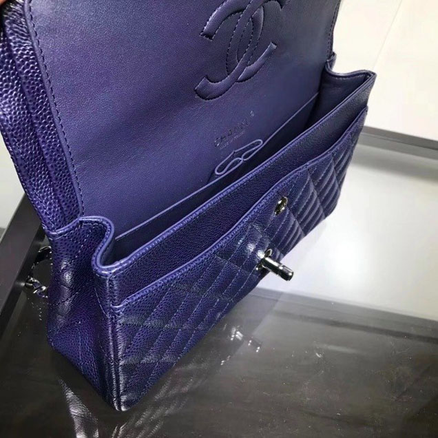 Chanel Classic Double Flap Bag Silver Hardware Caviar Lambskin Leather Spring Summer Act 2 2018 Collection Navy Blue