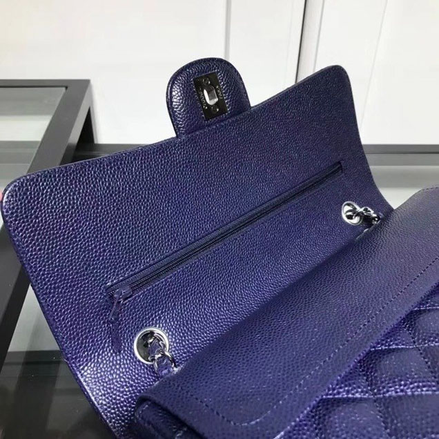 Chanel Classic Double Flap Bag Silver Hardware Caviar Lambskin Leather Spring Summer Act 2 2018 Collection Navy Blue