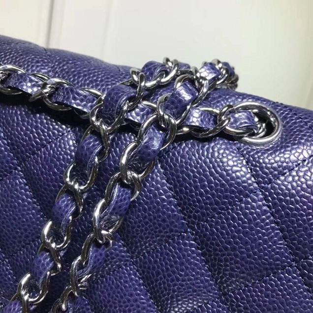 Chanel Classic Double Flap Bag Silver Hardware Caviar Lambskin Leather Spring Summer Act 2 2018 Collection Navy Blue
