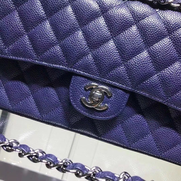 Chanel Classic Double Flap Bag Silver Hardware Caviar Lambskin Leather Spring Summer Act 2 2018 Collection Navy Blue