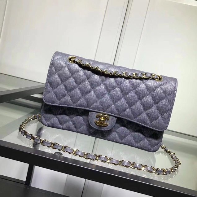 Chanel Classic Double Flap Bag Gold Hardware Caviar Lambskin Leather Spring Summer Act 2 2018 Collection Grey