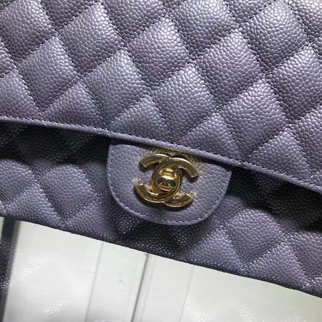 Chanel Classic Double Flap Bag Gold Hardware Caviar Lambskin Leather Spring Summer Act 2 2018 Collection Grey