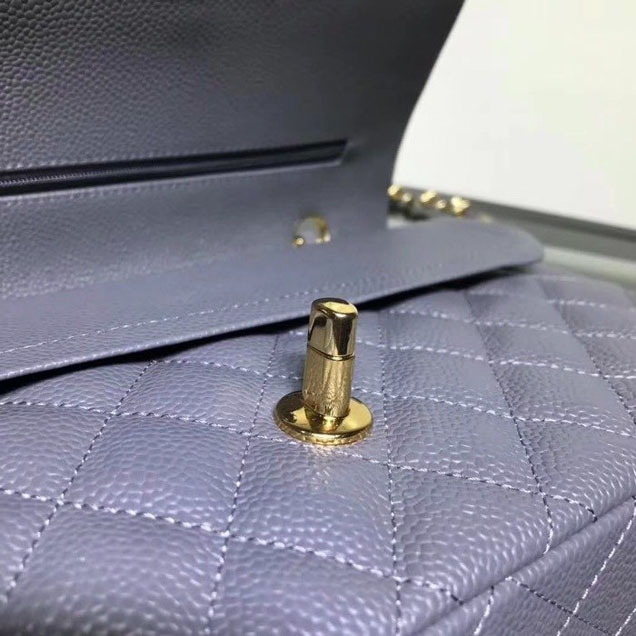Chanel Classic Double Flap Bag Gold Hardware Caviar Lambskin Leather Spring Summer Act 2 2018 Collection Grey