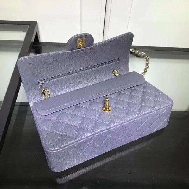Chanel Classic Double Flap Bag Gold Hardware Caviar Lambskin Leather Spring Summer Act 2 2018 Collection Grey