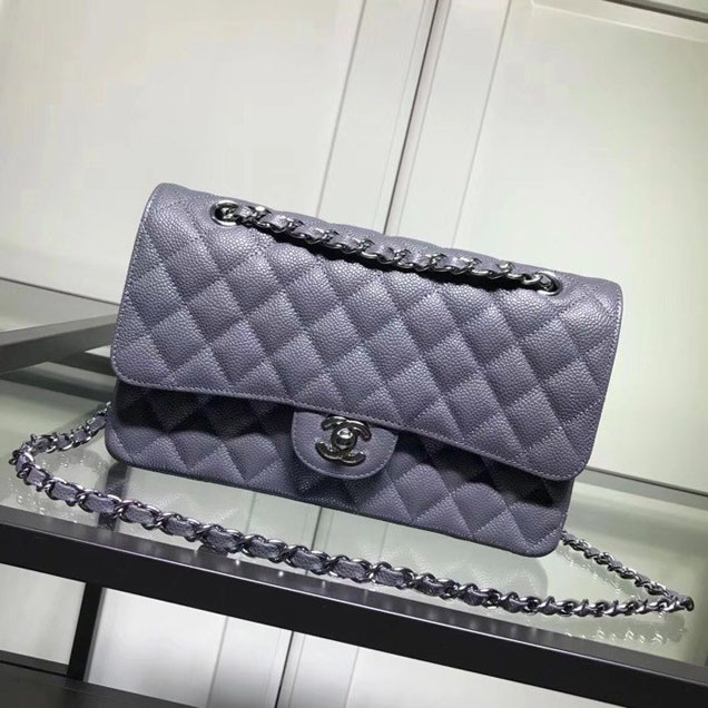 Chanel Classic Double Flap Bag Silver Hardware Caviar Lambskin Leather Spring Summer Act 2 2018 Collection Grey